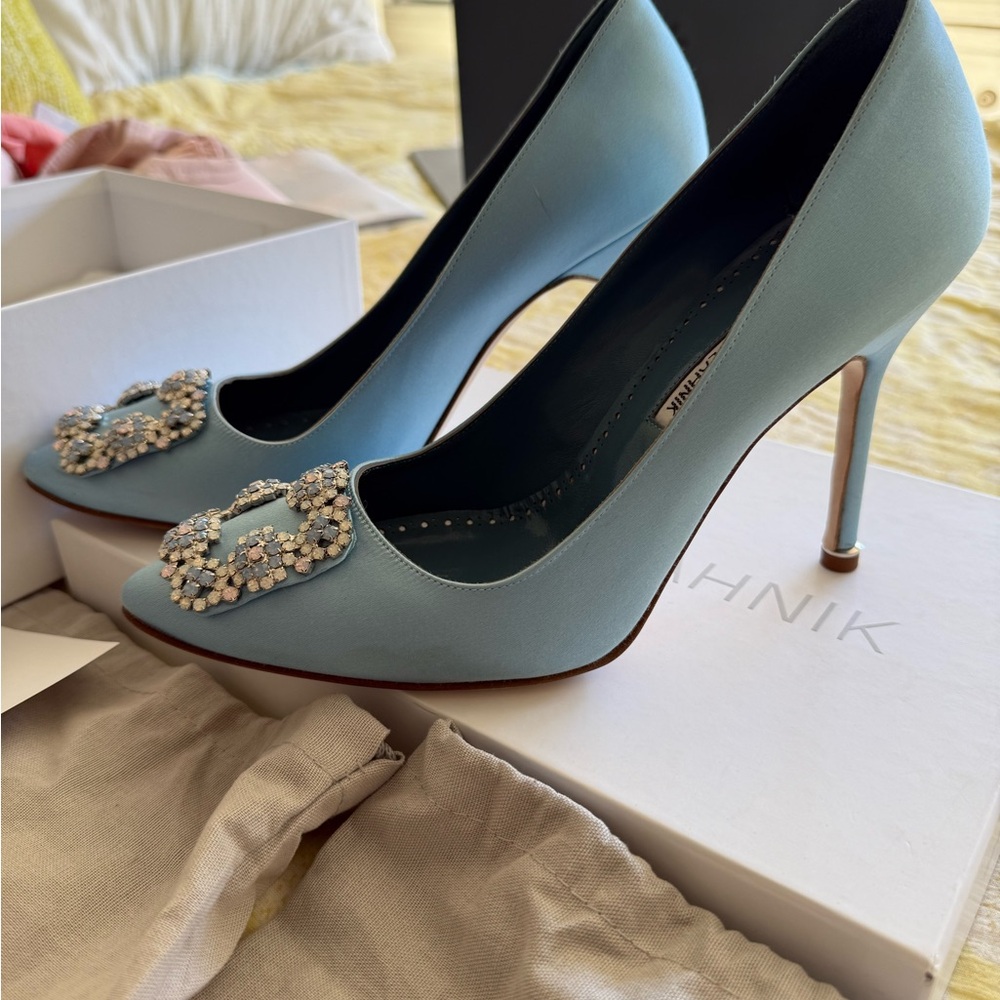 Manolo Blahnik Sky Blue Crystal Heels - Picture 2 of 6
